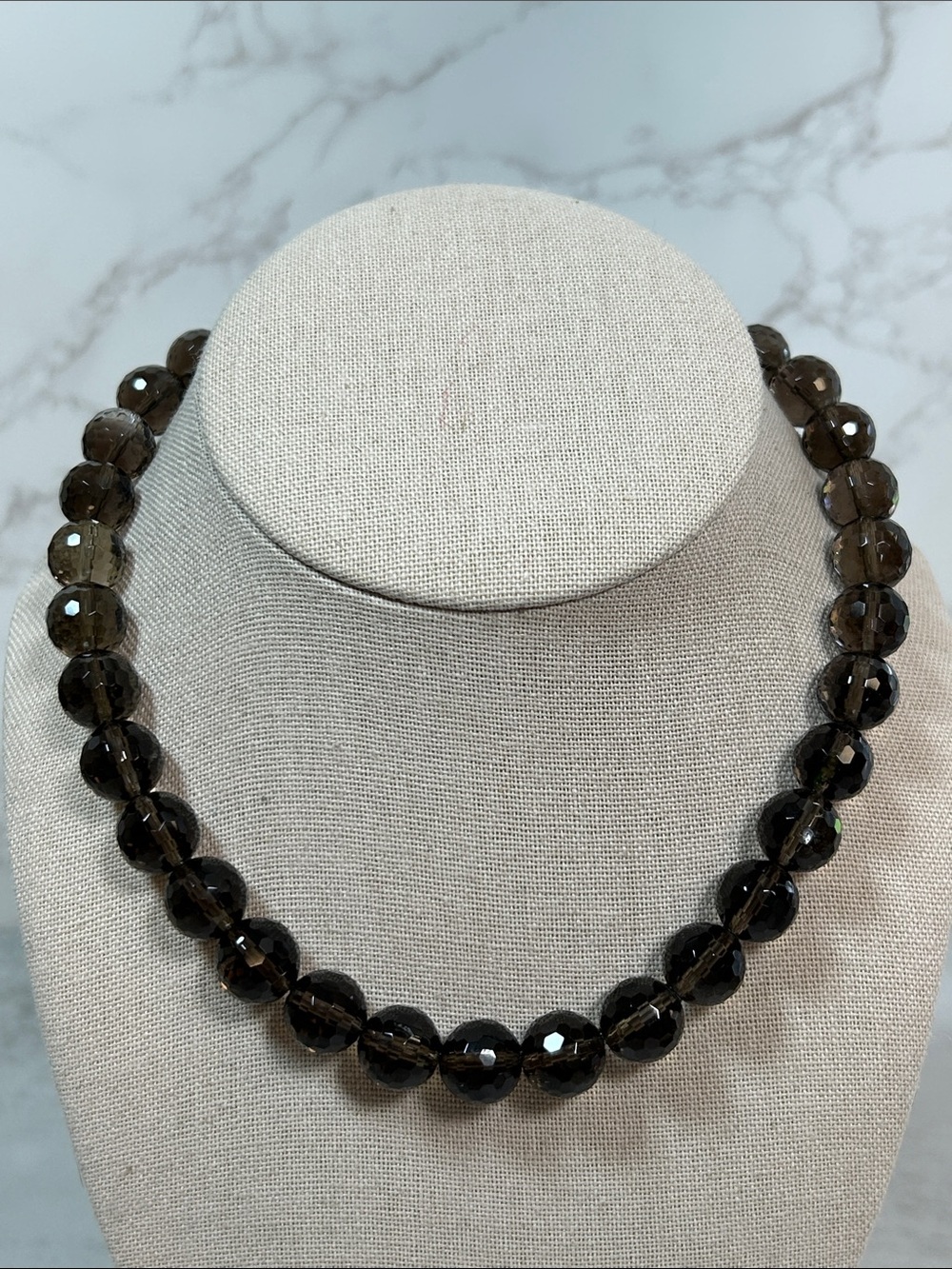 Smoky Quartz Beaded 925 Sterling Necklace - Elegant Gray Gemstone Strand